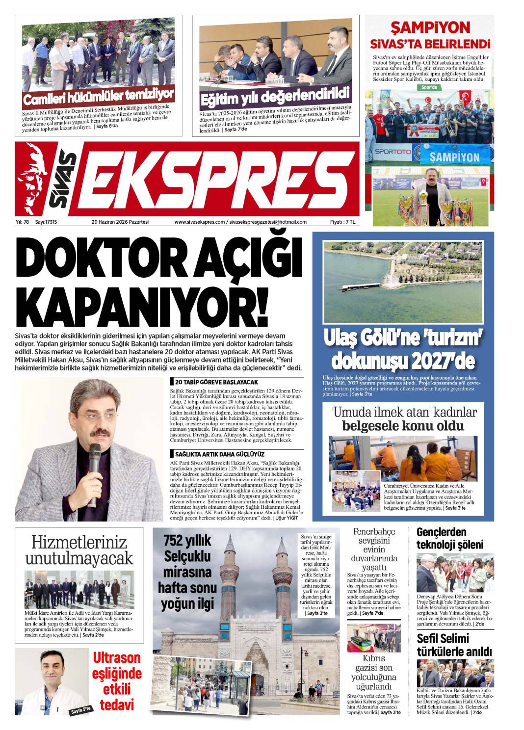 29 Haziran tarihli gazetemiz 1