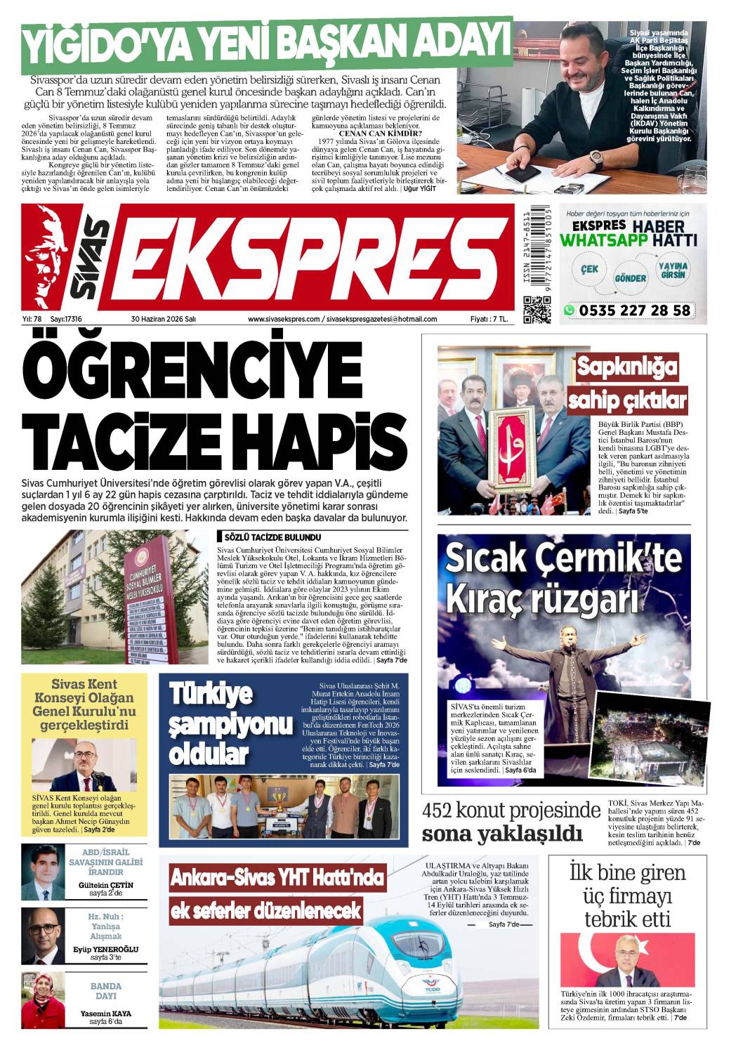 30 Haziran tarihli gazetemiz 1