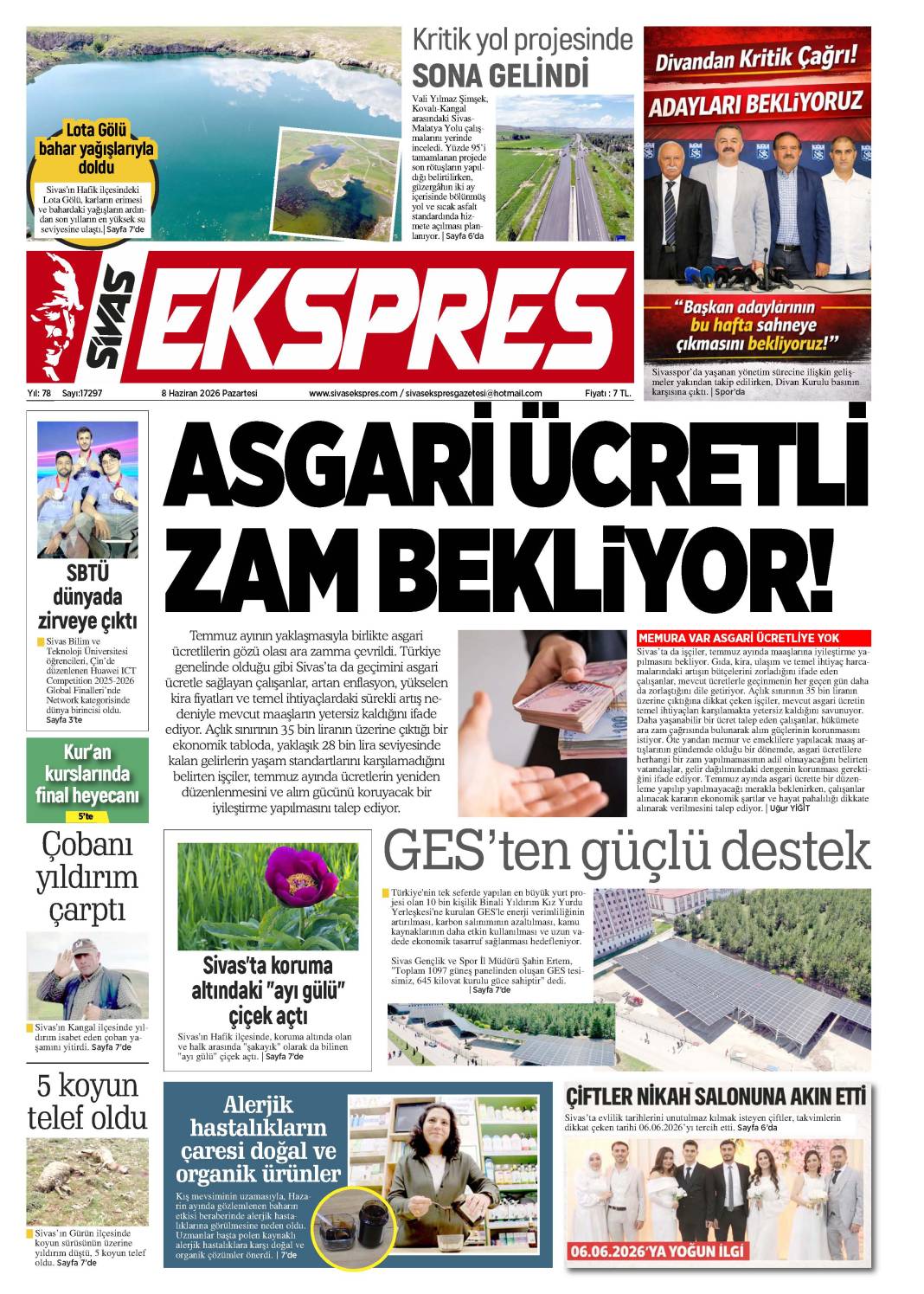 8 Haziran tarihli gazetemiz 2