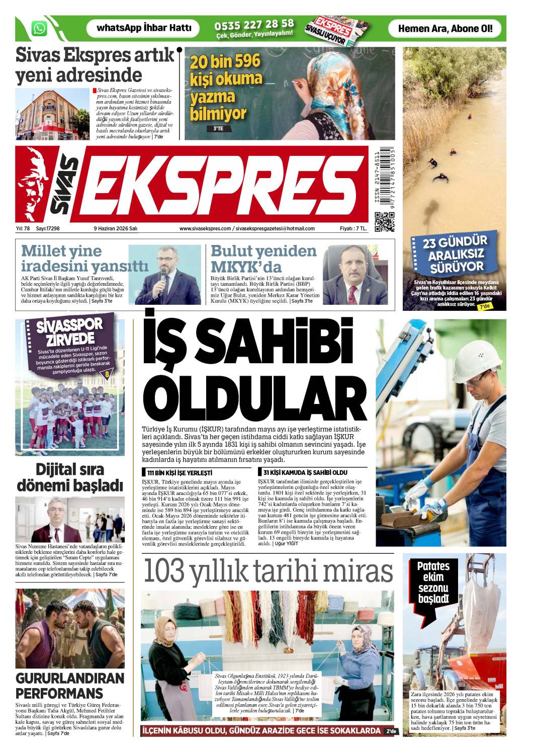 9 Haziran tarihli gazetemiz 2