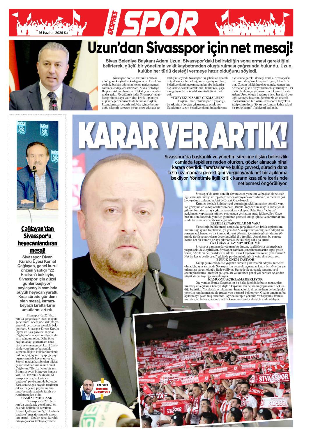 16 Haziran tarihli gazetemiz 2