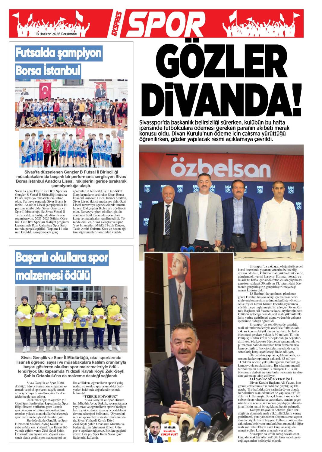 18 Haziran tarihli gazetemiz 2