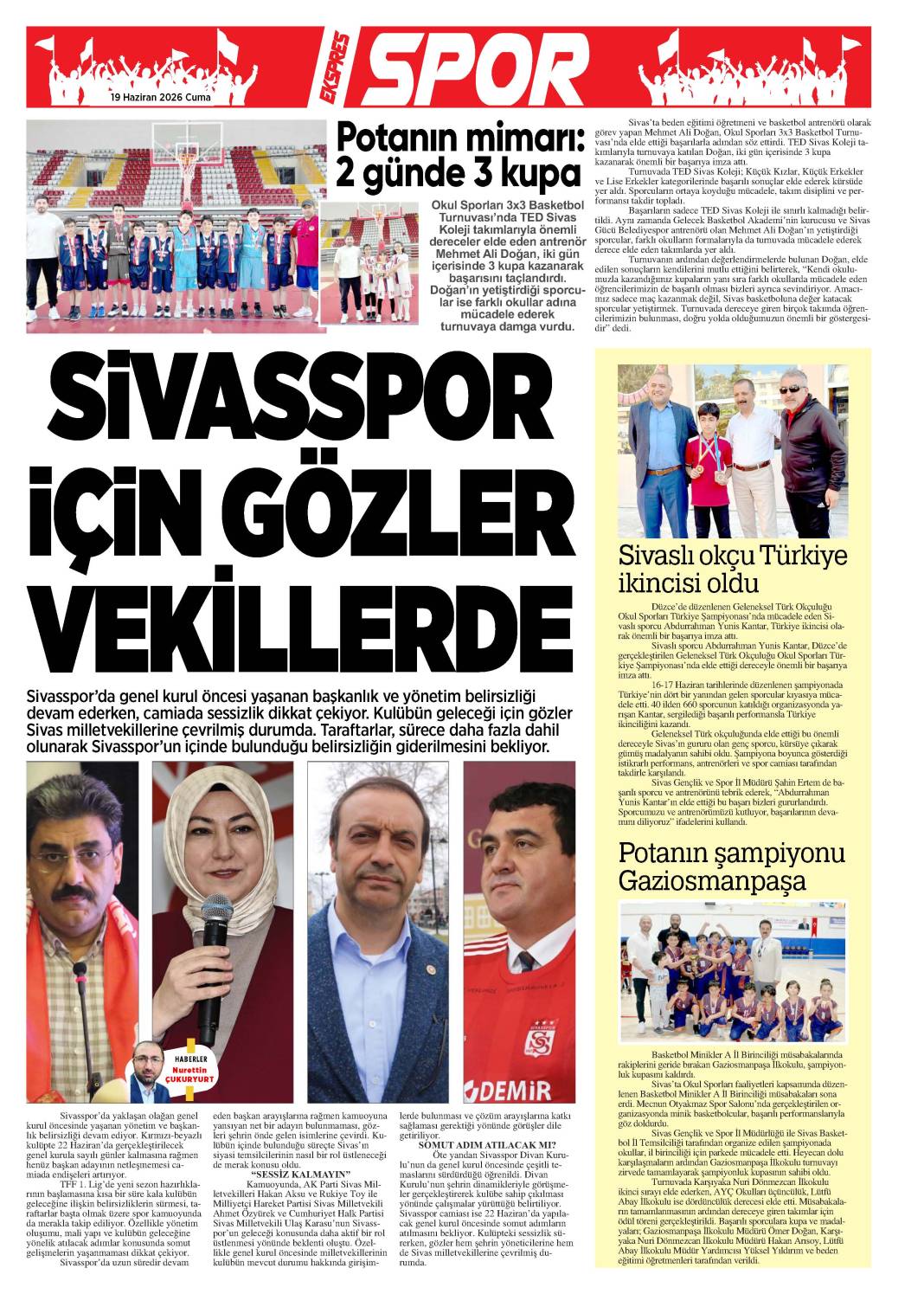 19 Haziran tarihli gazetemiz 2