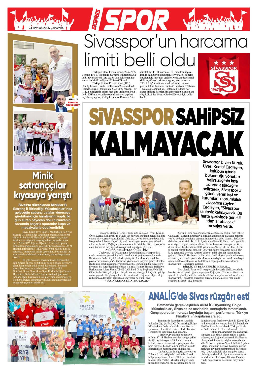 24 Haziran tarihli gazetemiz 2
