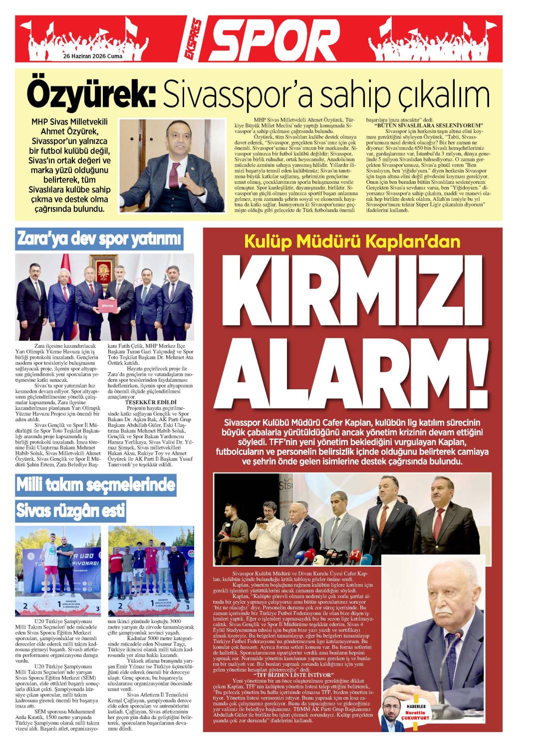 26 Haziran tarihli gazetemiz 1