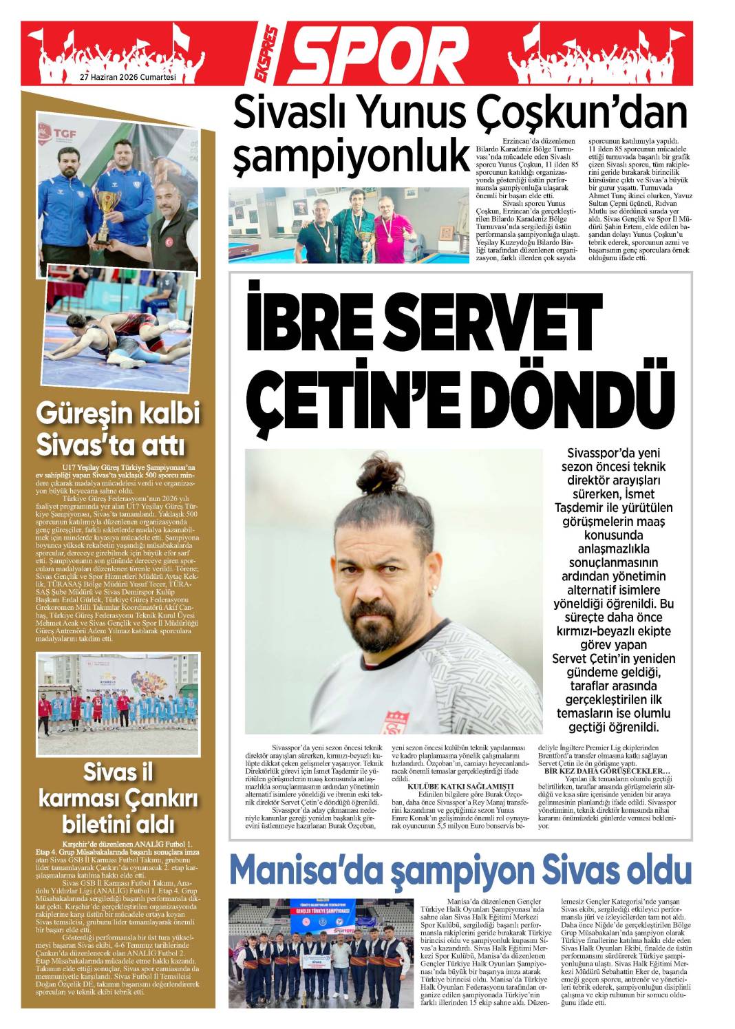 27 Haziran tarihli gazetemiz 2