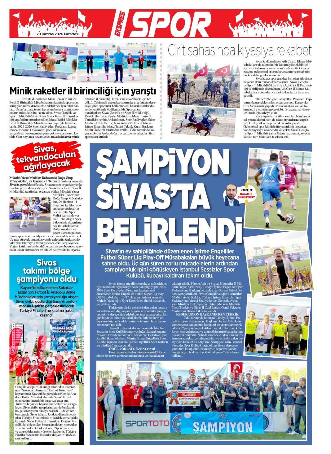 29 Haziran tarihli gazetemiz 2