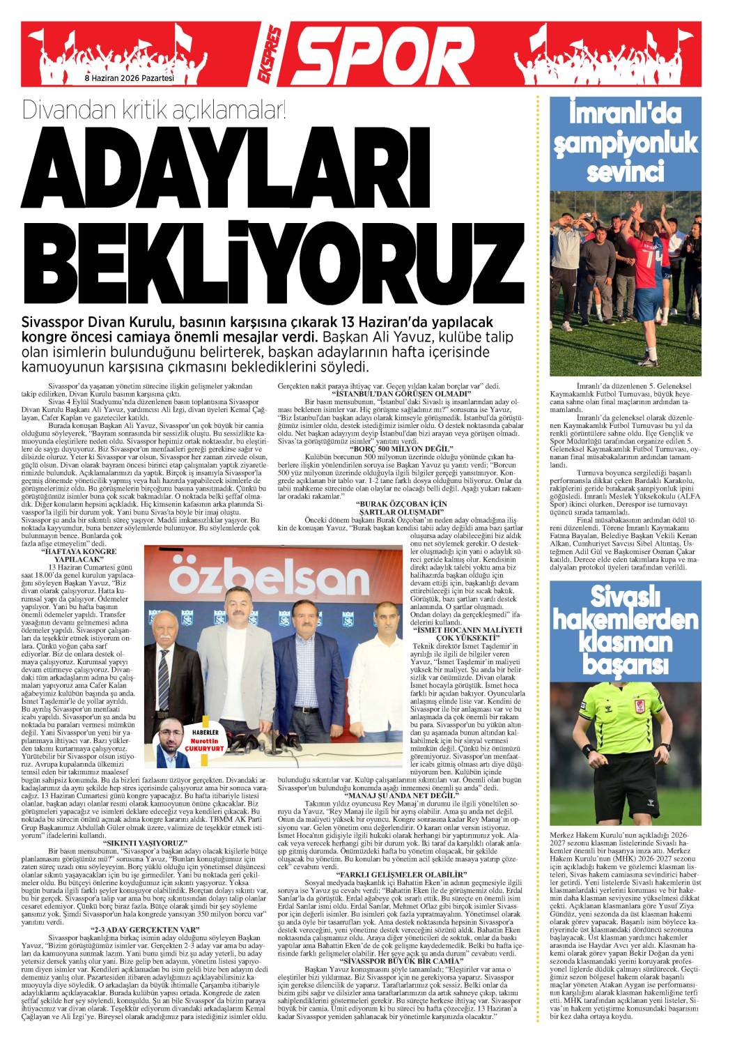 8 Haziran tarihli gazetemiz 1