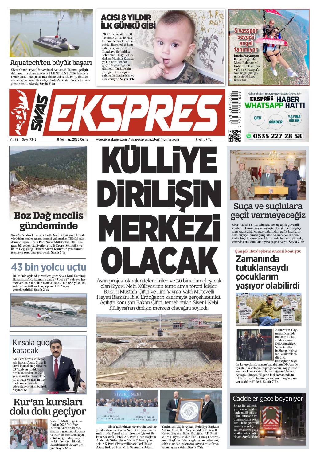 31 Temmuz tarihli gazetemiz 2