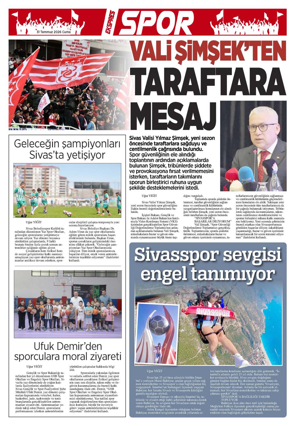31 Temmuz tarihli gazetemiz 1