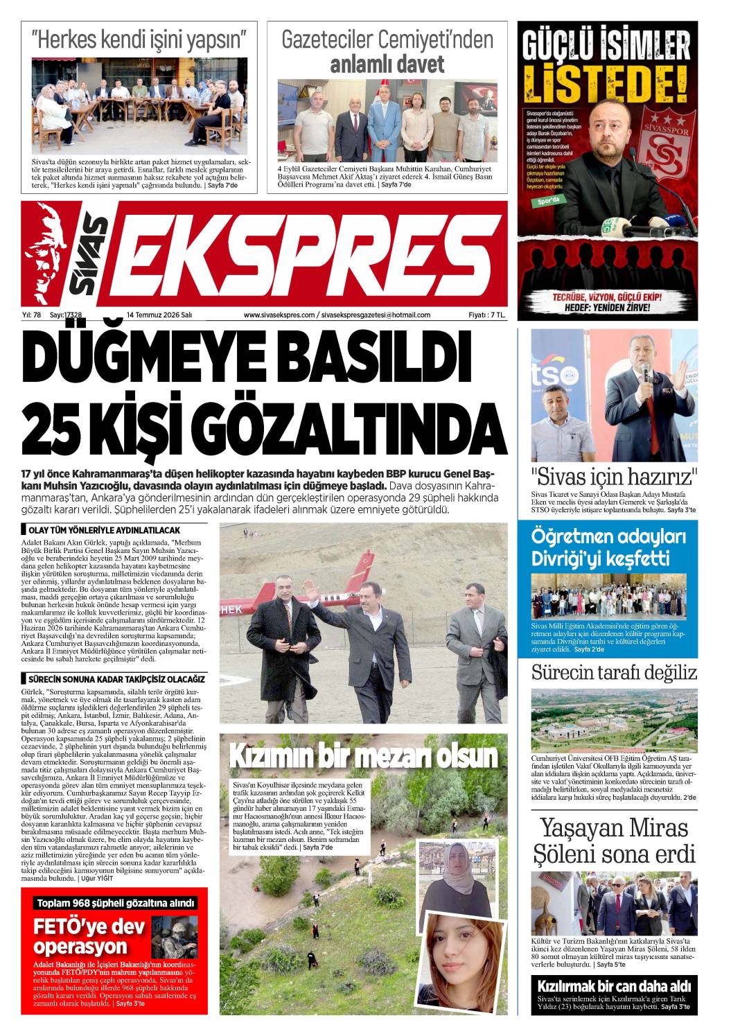 14 Temmuz tarihli gazetemiz 2