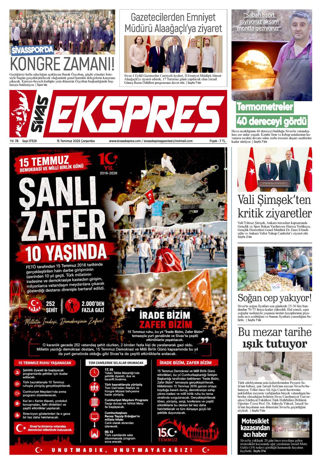 15 Temmuz tarihli gazetemiz 2