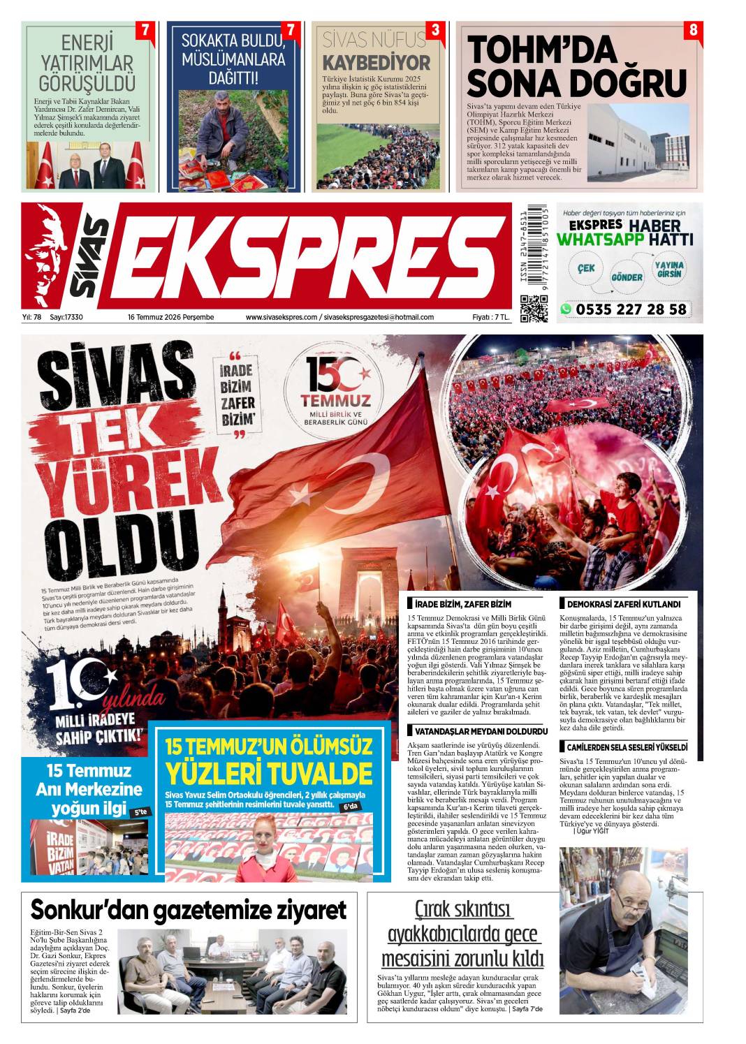 16 Temmuz tarihli gazetemiz 2