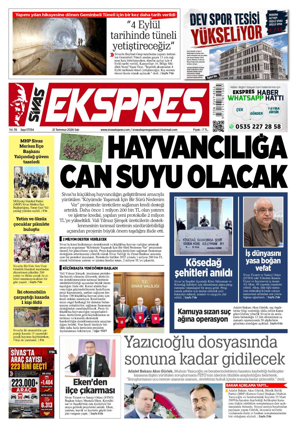 21 Temmuz tarihli gazetemiz 1