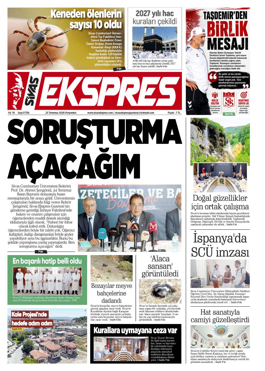 23 Temmuz tarihli gazetemiz 1