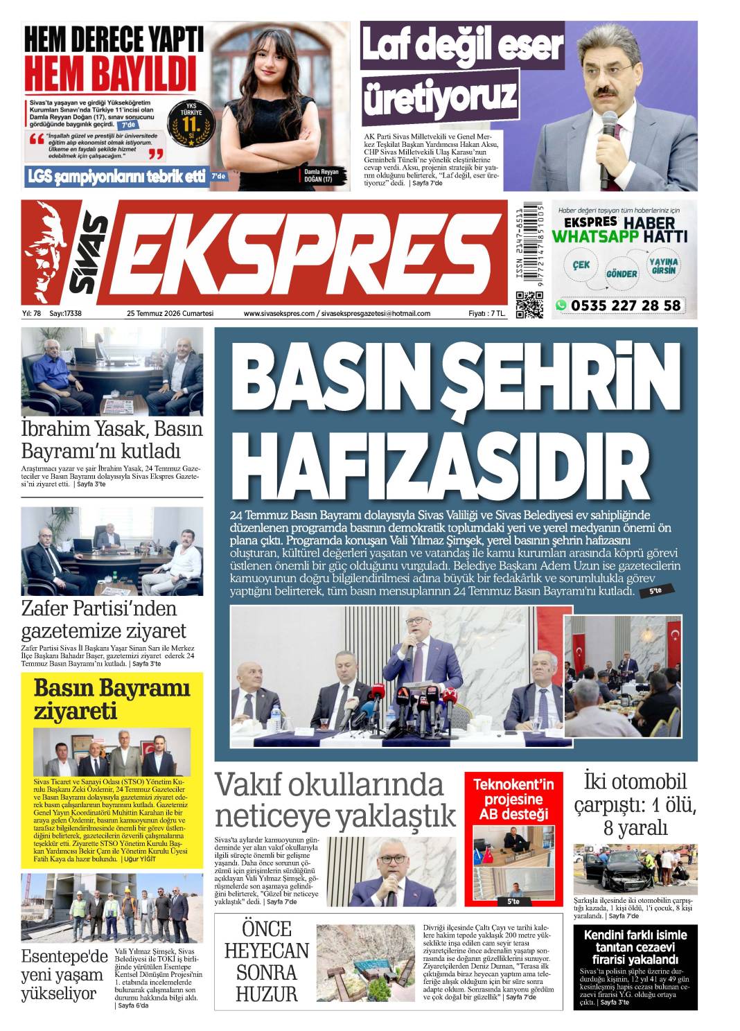 25 Temmuz tarihli gazetemiz 2