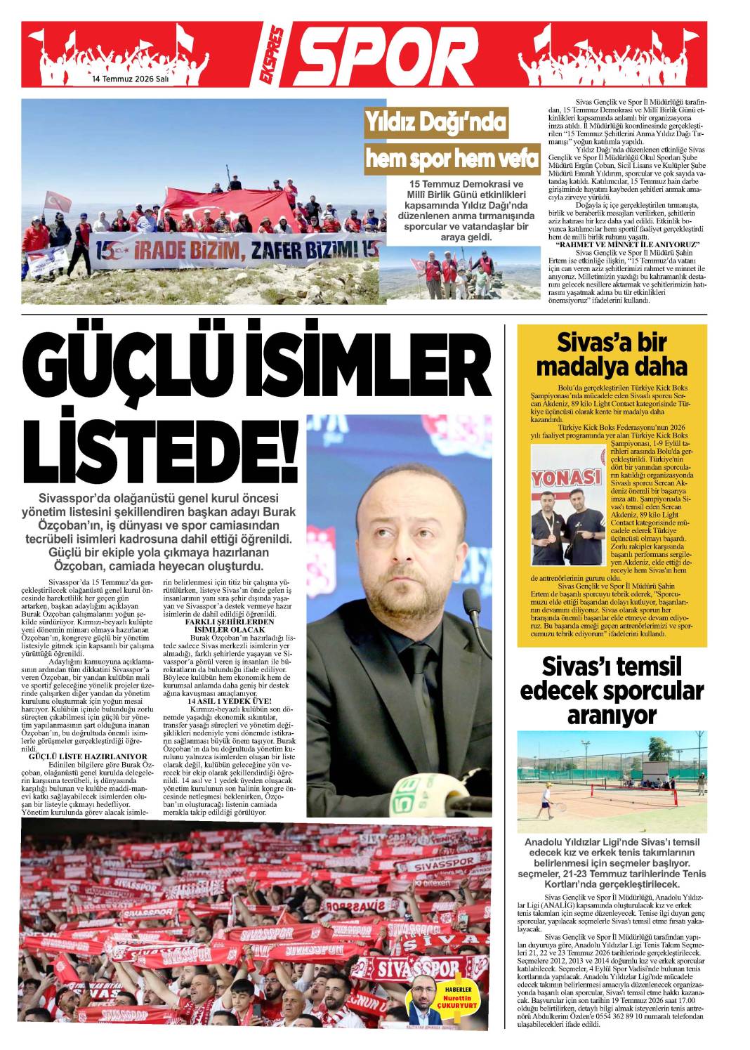 14 Temmuz tarihli gazetemiz 1