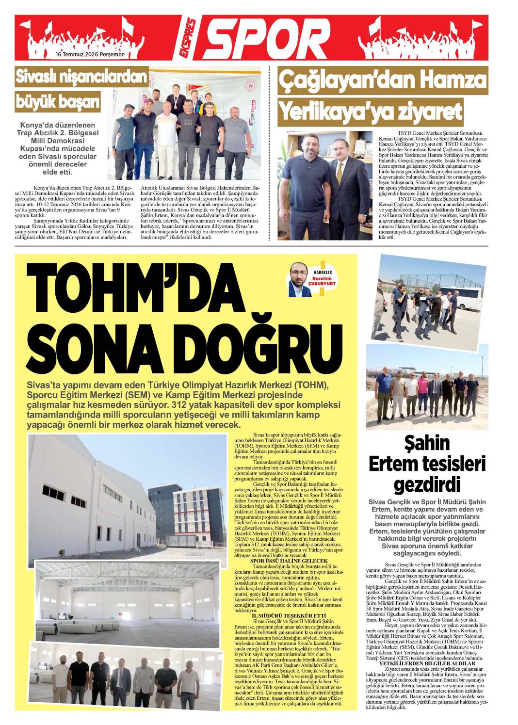 16 Temmuz tarihli gazetemiz 1