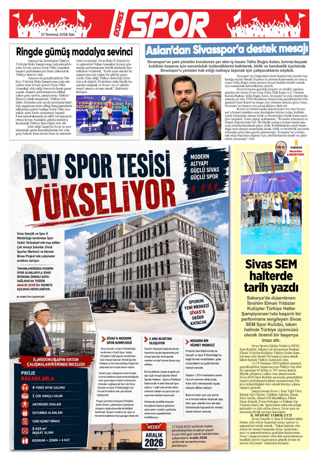 21 Temmuz tarihli gazetemiz 2