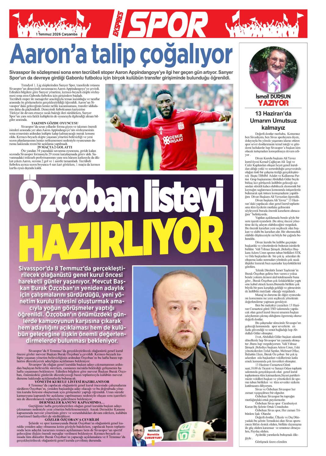 1 Temmuz tarihli gazetemiz 1