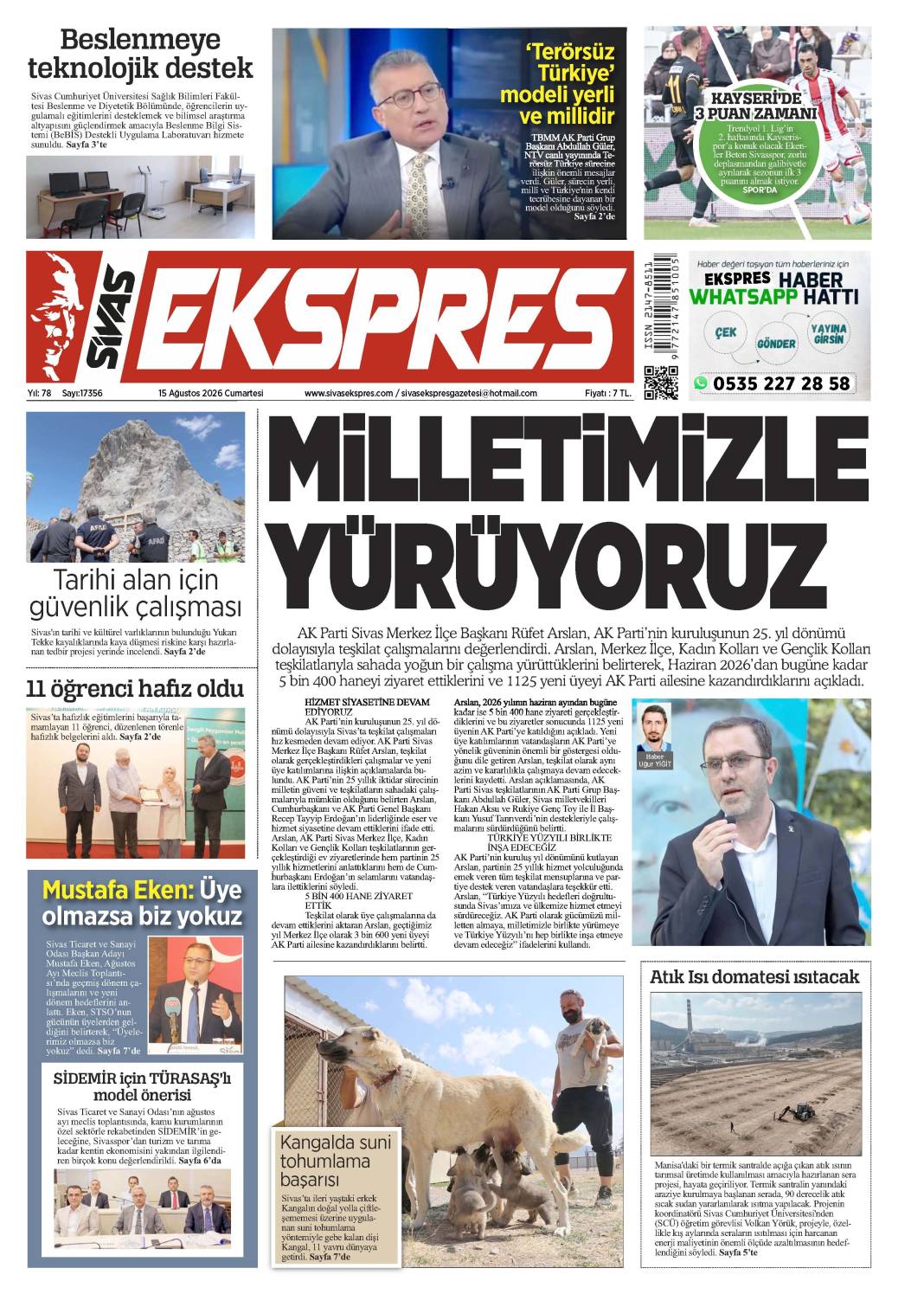 15 Ağustos tarihli gazetemiz 2