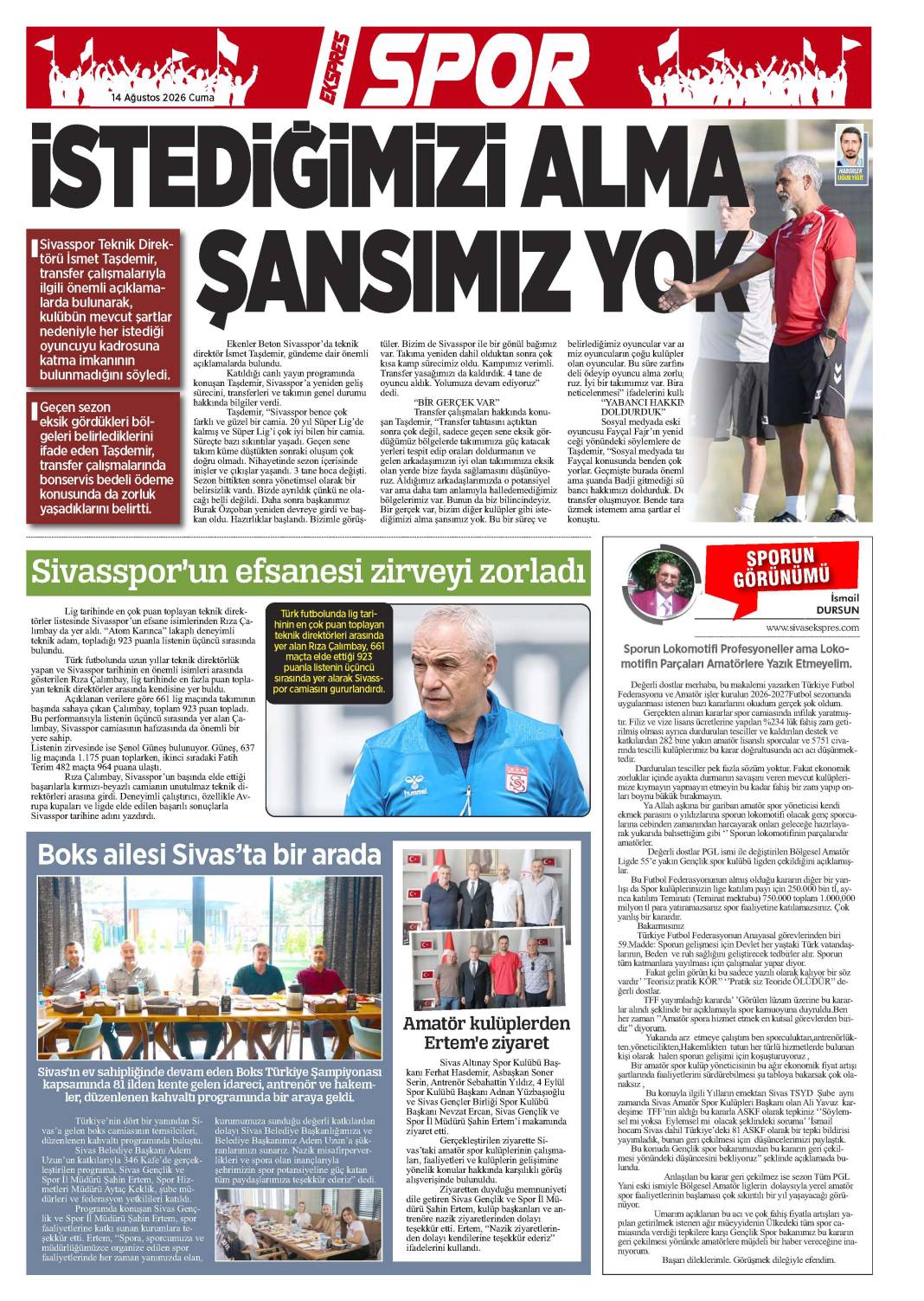 14 Ağustos tarihli gazetemiz 1
