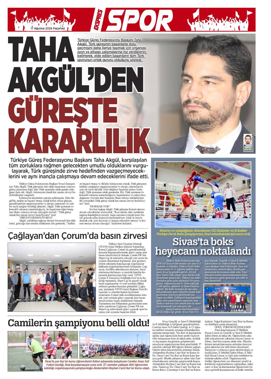 17 Ağustos tarihli gazetemiz 2