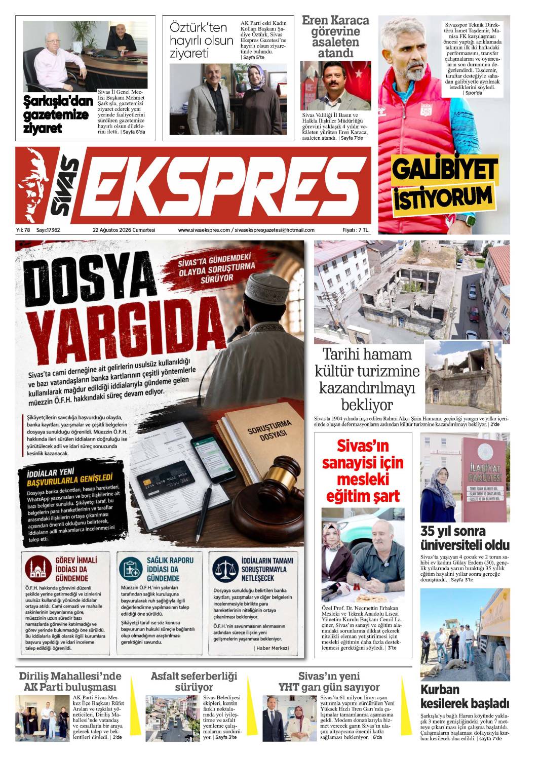 22 Ağustos tarihli gazetemiz 2