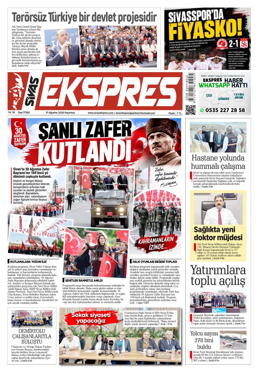 31 Ağustos tarihli gazetemiz 2