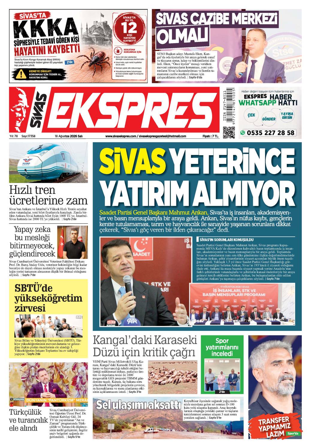 18 Ağustos tarihli gazetemiz 2
