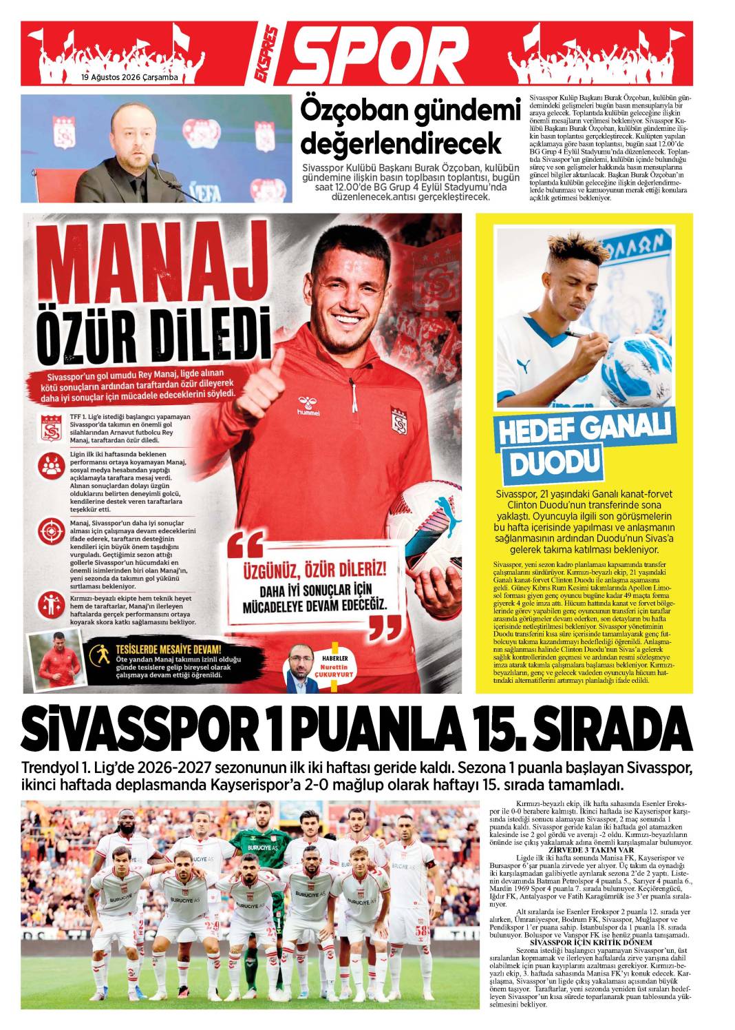 19 Ağustos tarihli gazetemiz 2