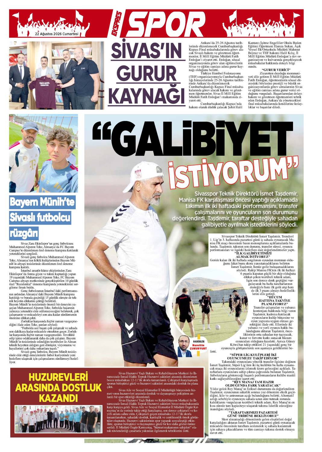 22 Ağustos tarihli gazetemiz 1
