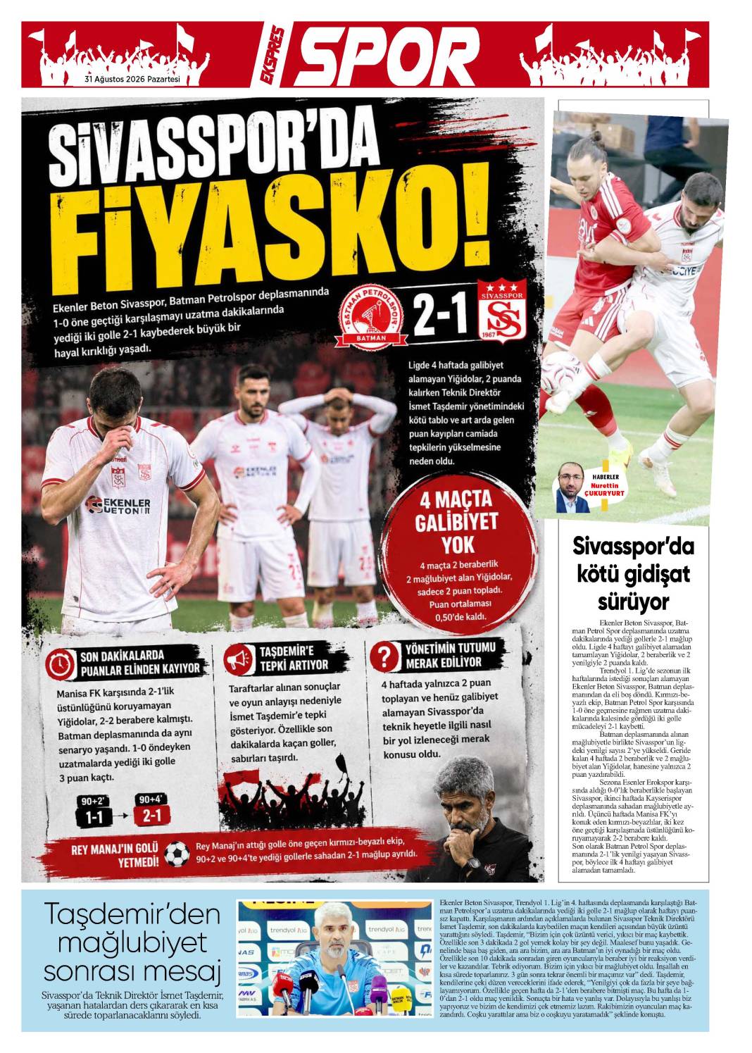 31 Ağustos tarihli gazetemiz 1