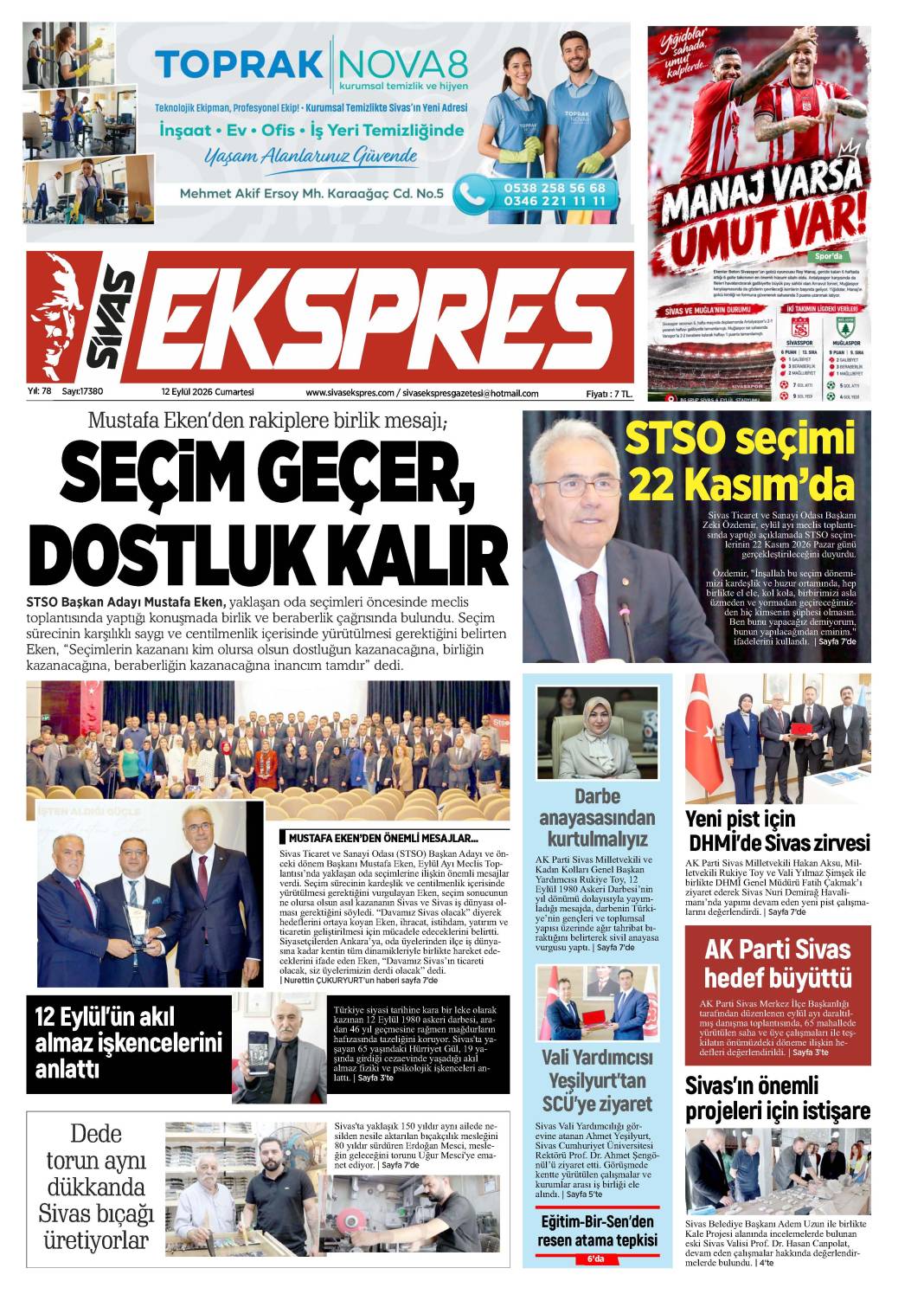 12 Eylül tarihli gazetemiz 1