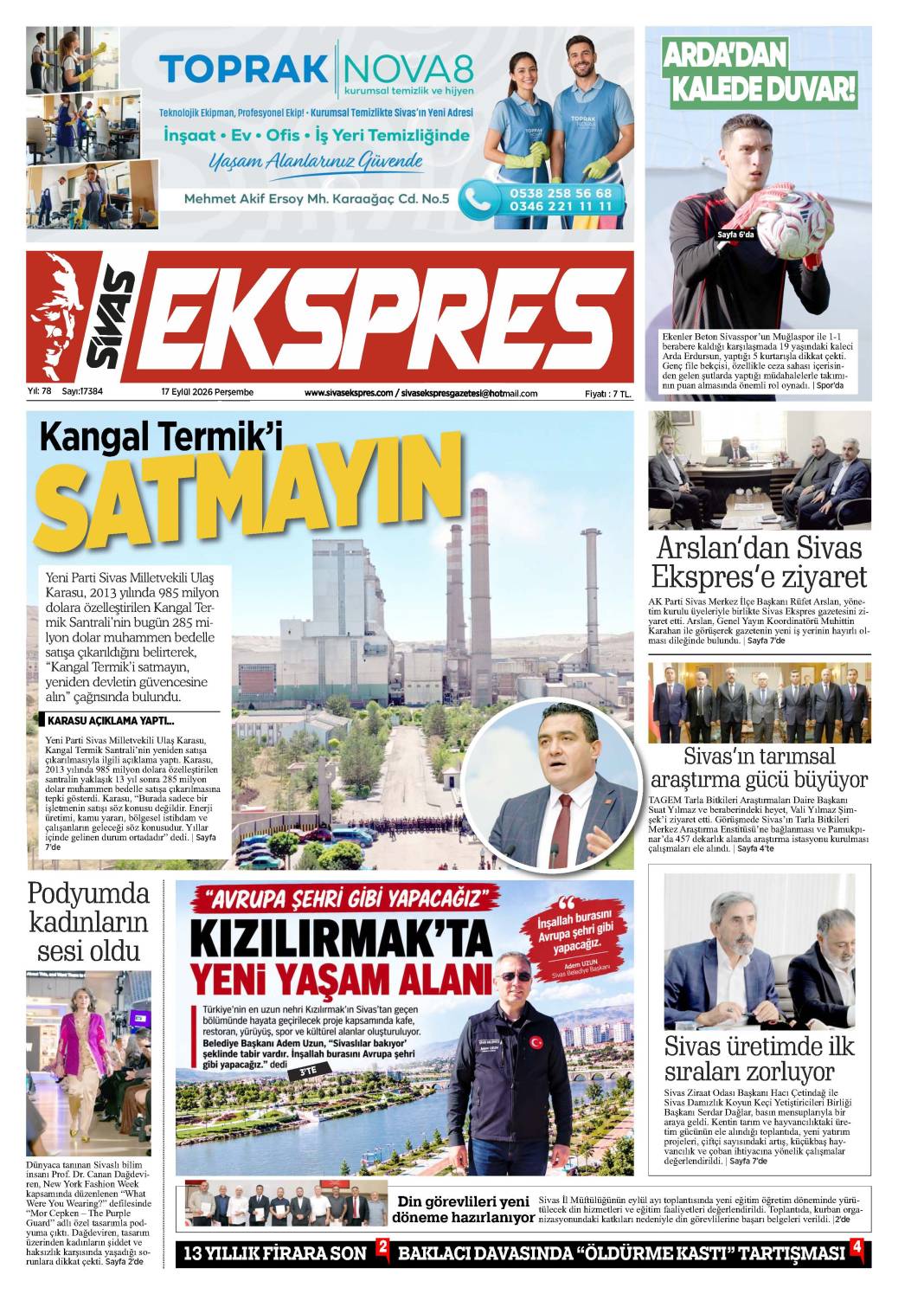 17 Eylül tarihli gazetemiz 2
