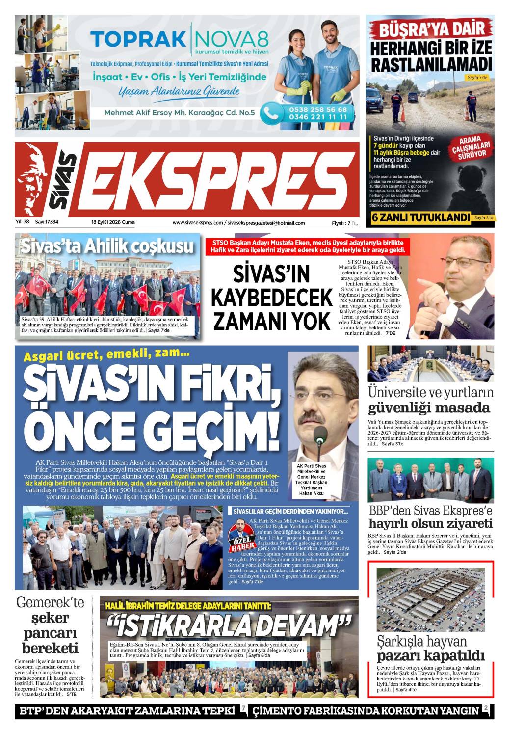 18 Eylül tarihli gazetemiz 2