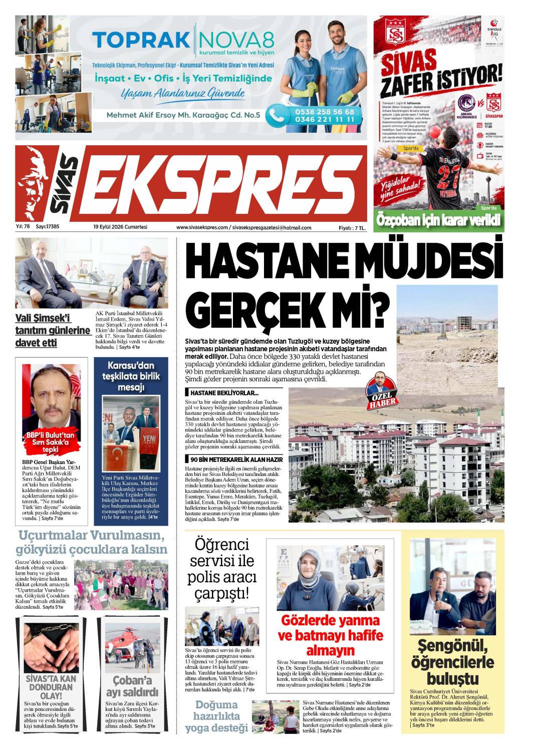 19 Eylül tarihli gazetemiz 1