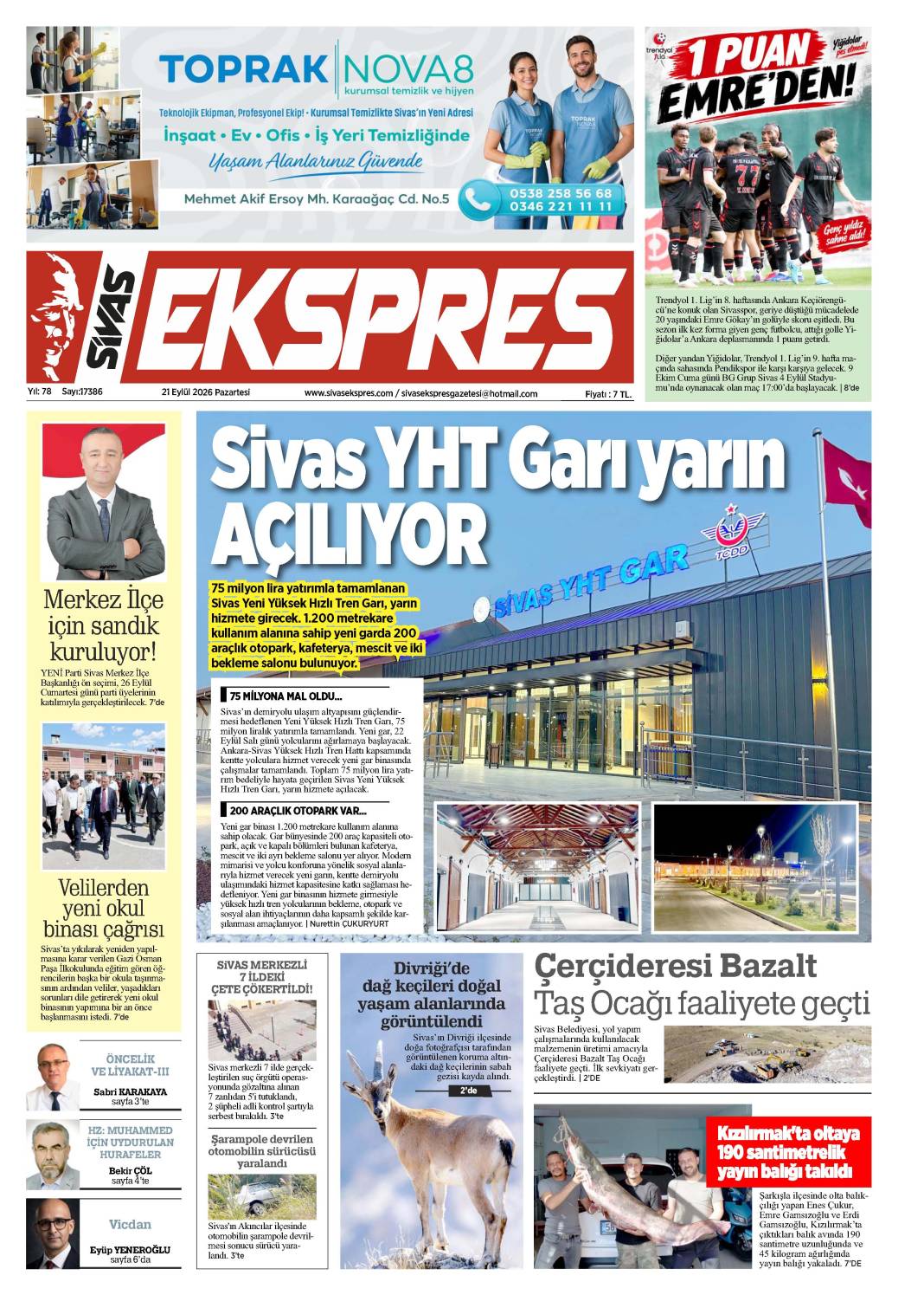 21 Eylül tarihli gazetemiz 1