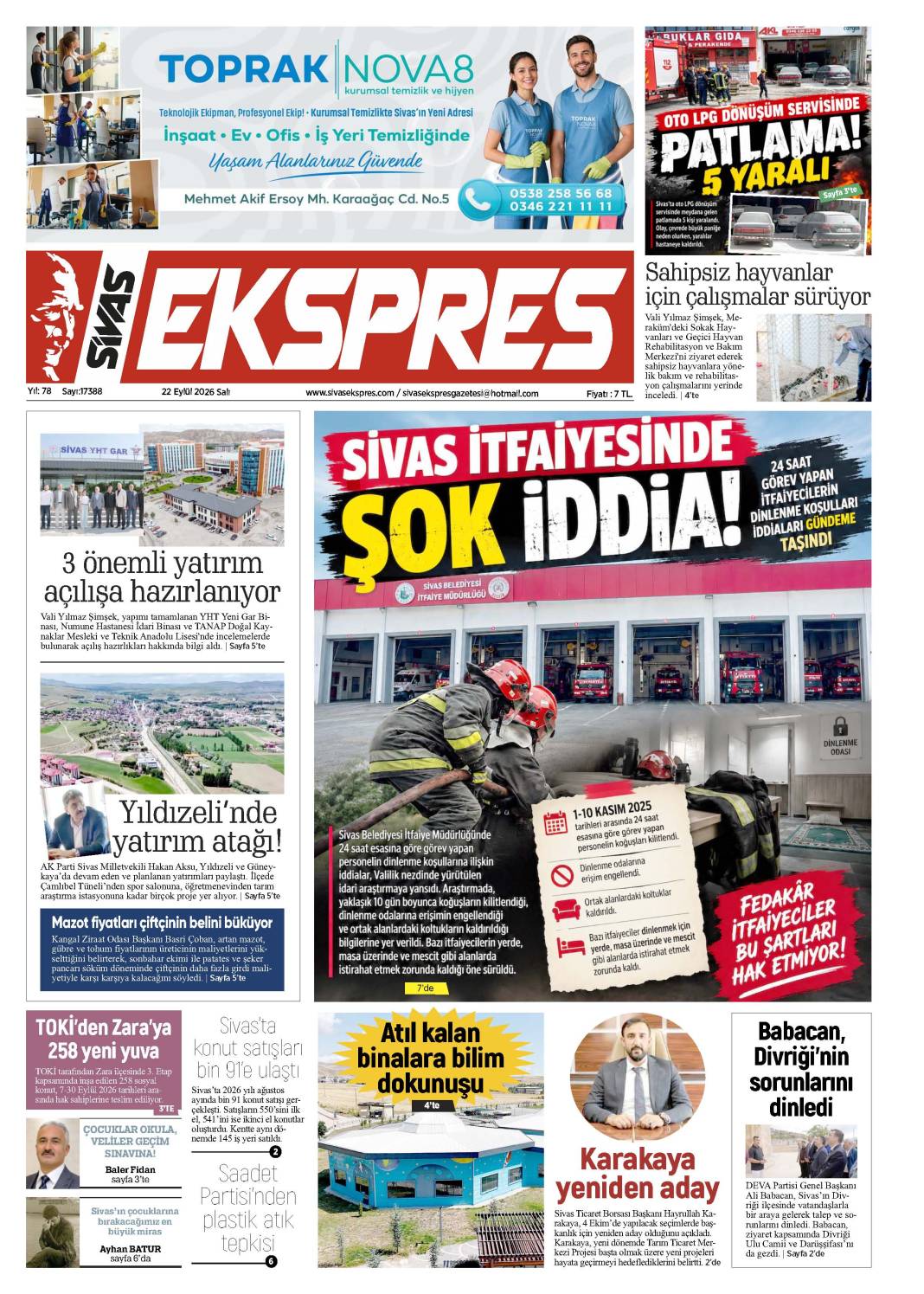 22 Eylül tarihli gazetemiz 2