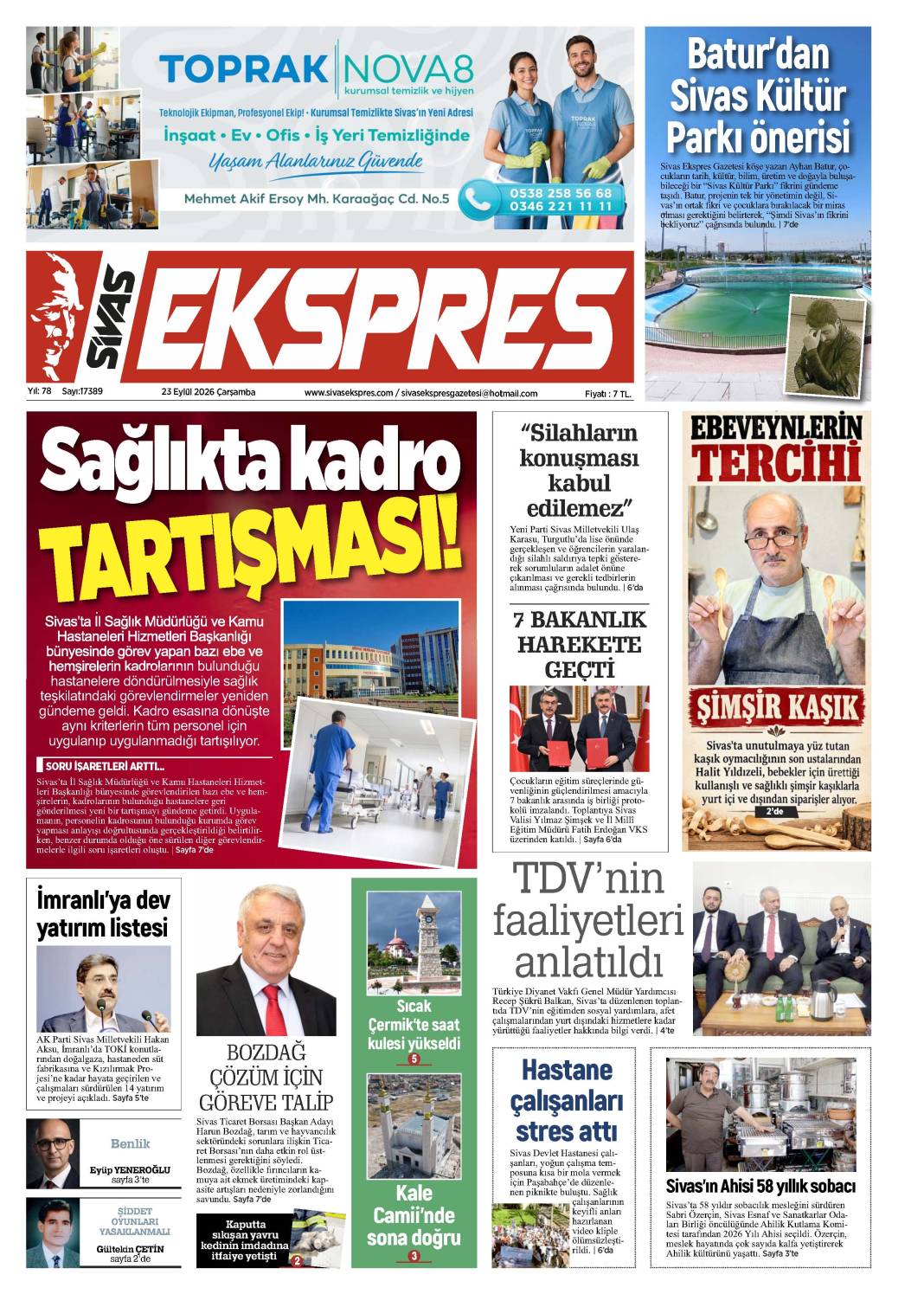 23 eylül tarihli gazetemiz 2
