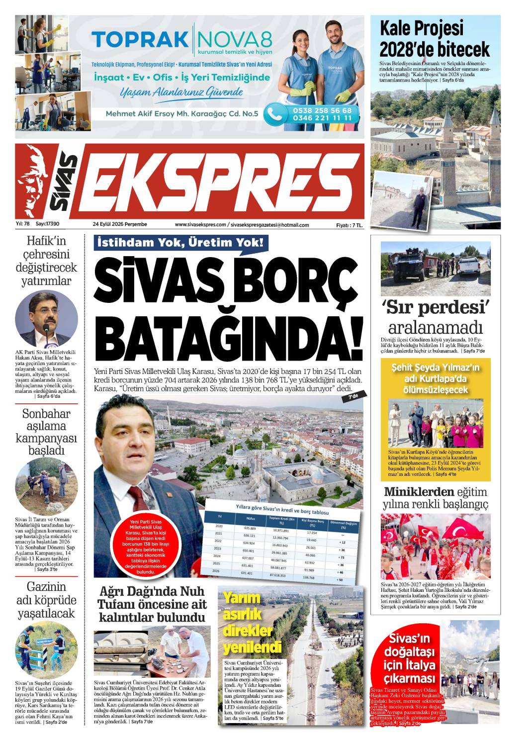 24 Eylül tarihli gazetemiz 2
