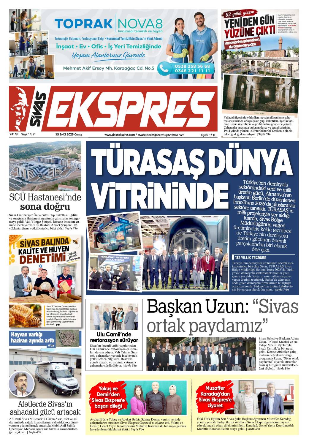 25 Eylül tarihli gazetemiz 2