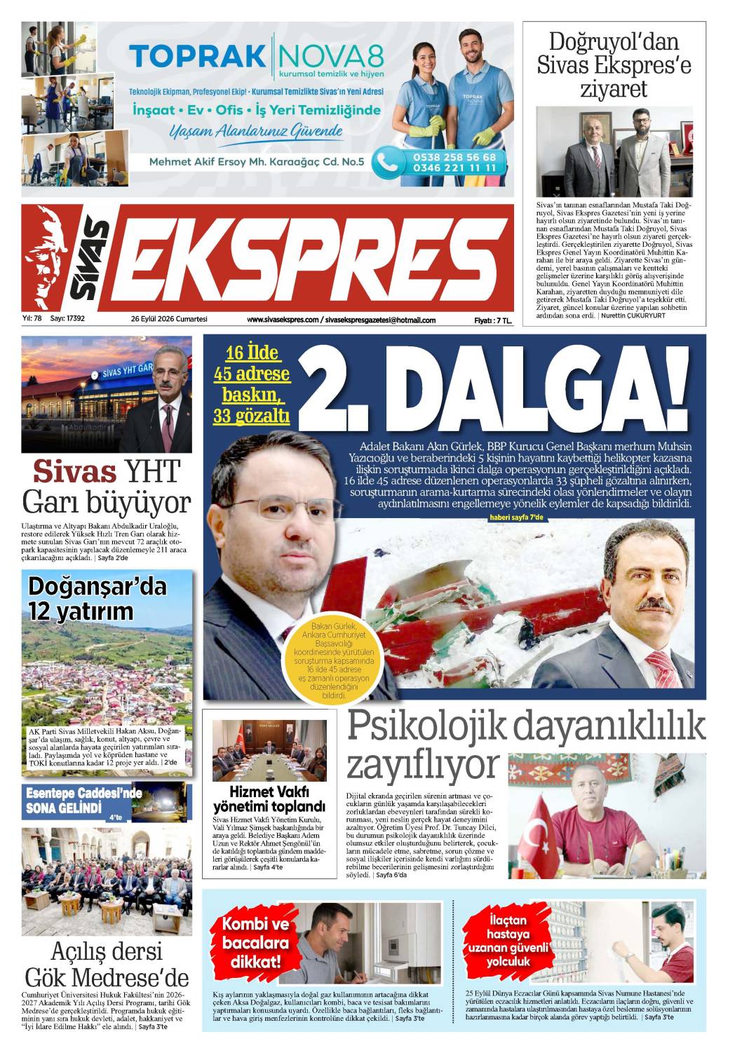 26 Eylül tarihli gazetemiz 2