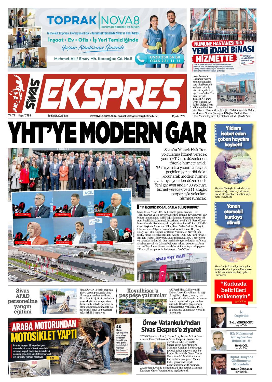 29 Eylül tarihli gazetemiz 2