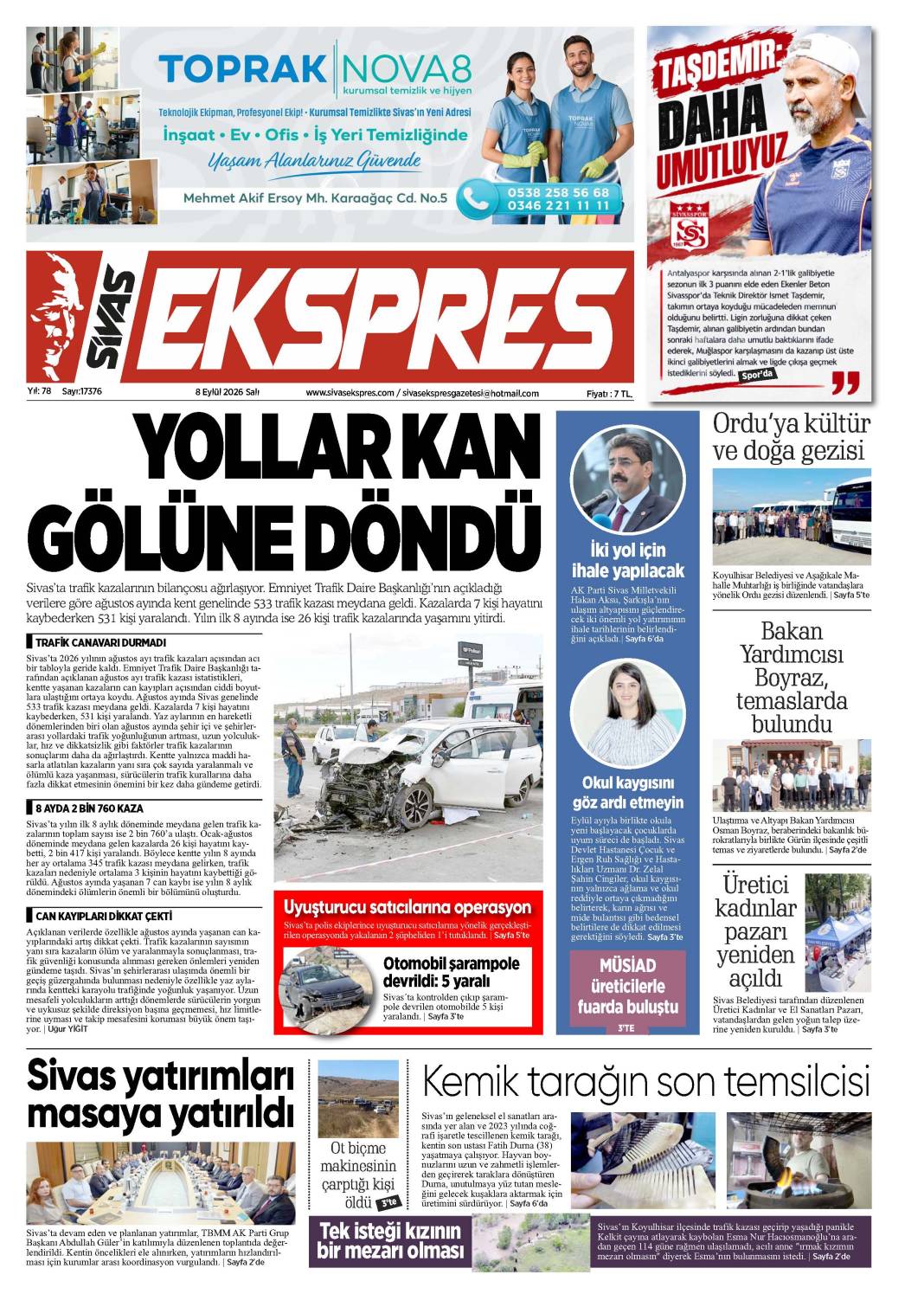 8 Eylül tarihli gazetemiz 2