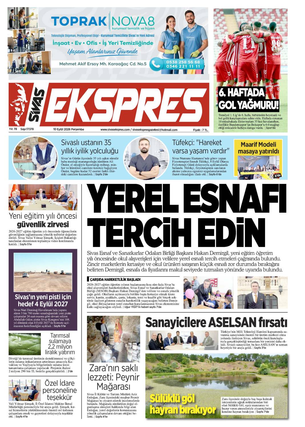 10 Eylül tarihli gazetemiz 1