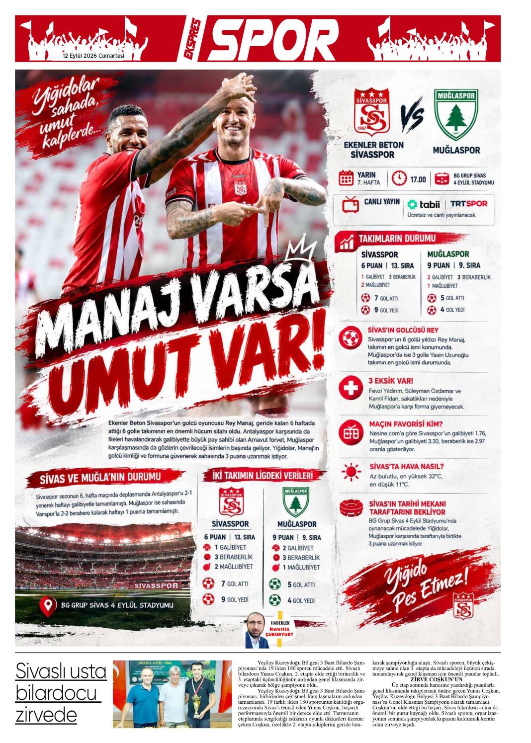 12 Eylül tarihli gazetemiz 2