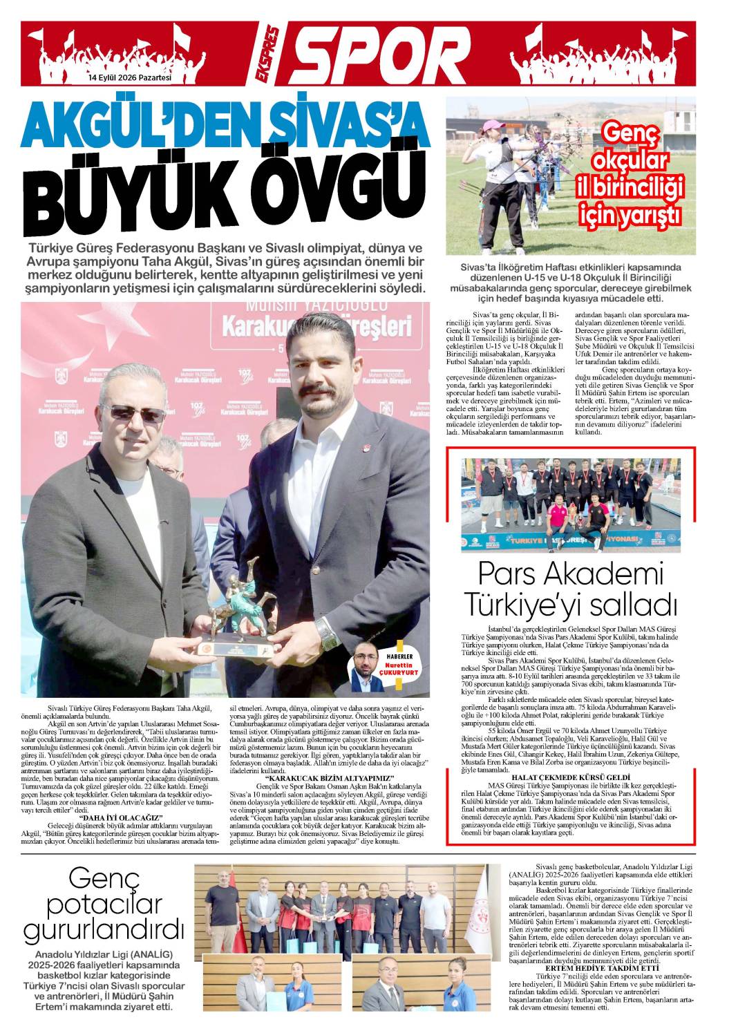 14 Eylül tarihli gazetemiz 1