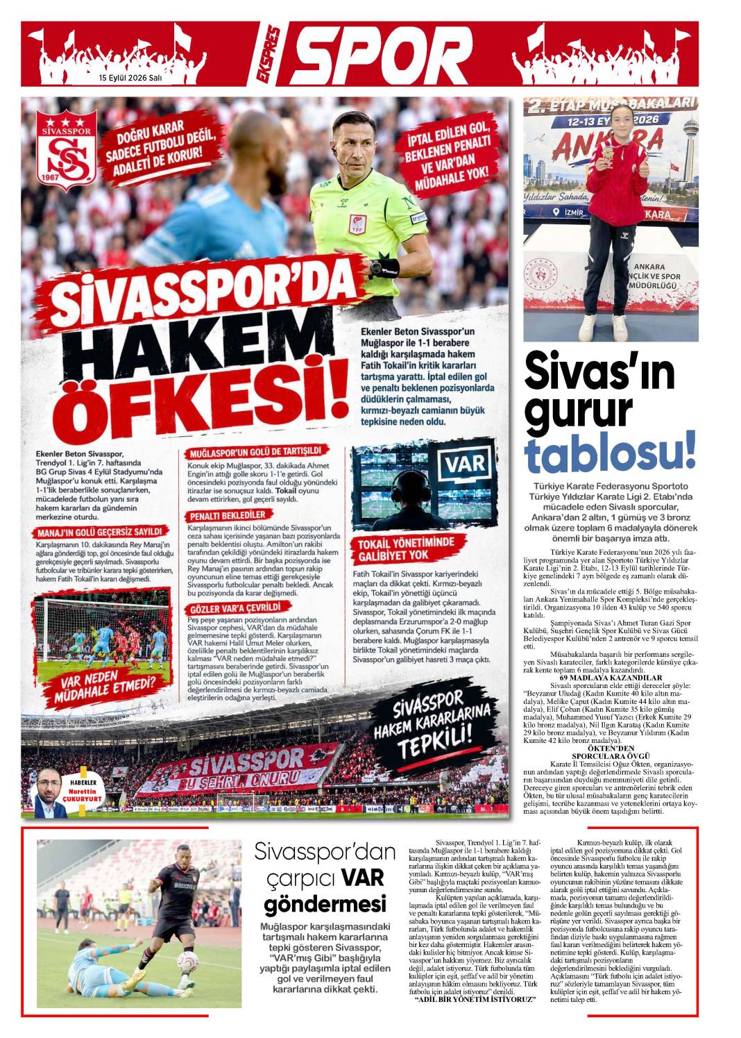 15 Eylül tarihli gazetemiz 1