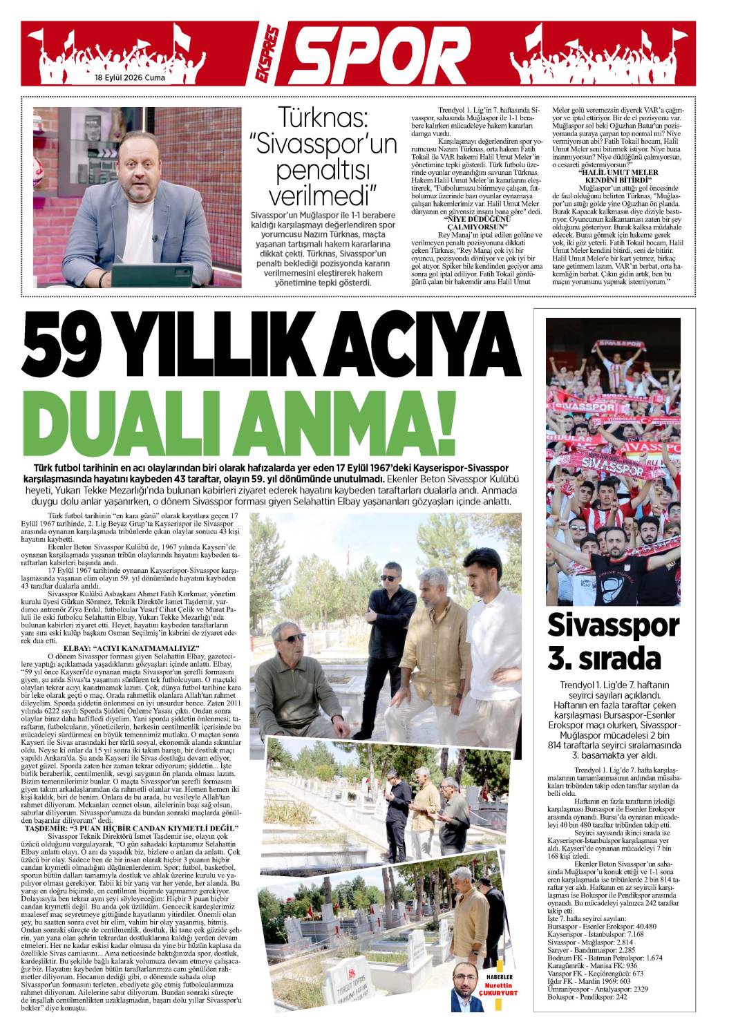 18 Eylül tarihli gazetemiz 1